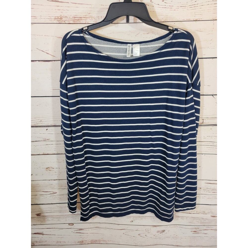 H&M Divided Navy Blue Striped Viscose Blend Long Sleeve Top Womens Size Large